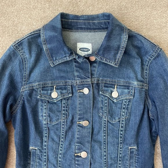 Old Navy Denim Jacket Womens XS Blue Jean Stretch Trucker Western Casual Short - Picture 3 of 9